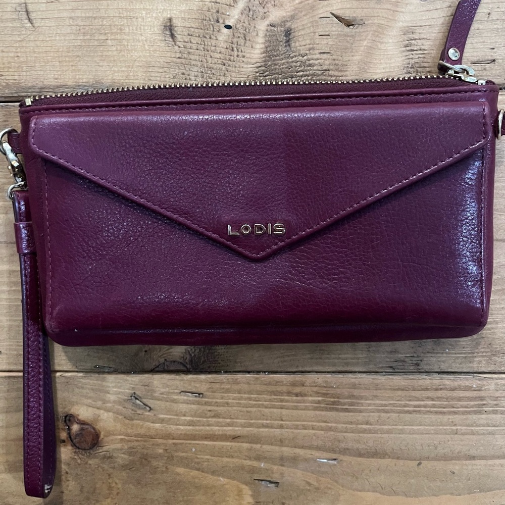 Lodis Wine Leather Wristlet